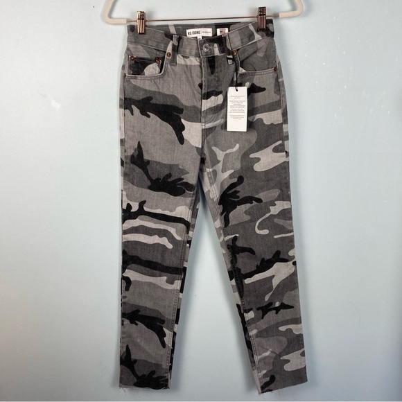 Re/Done High Rise Ankle Crop Stretch - Grey Camo Size 24 - Picture 3 of 11